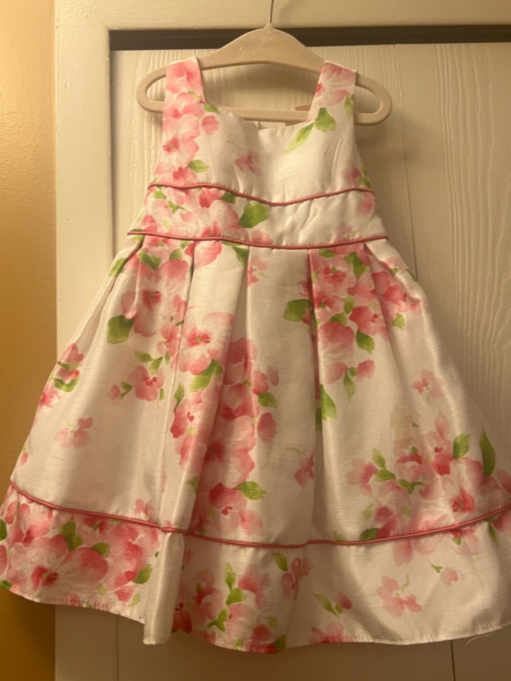 Girls' Floral Pink and Green Sleeveless Party Dress